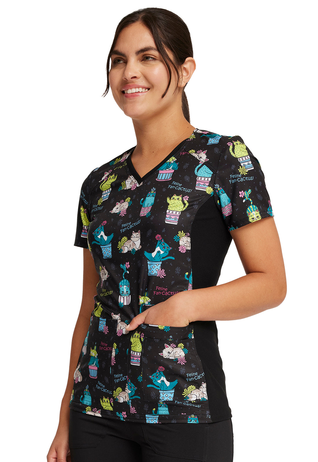 Cherokee iFlex | V-Neck Knit Panel Print Scrub Top Women's Print Top Cherokee iFlex   