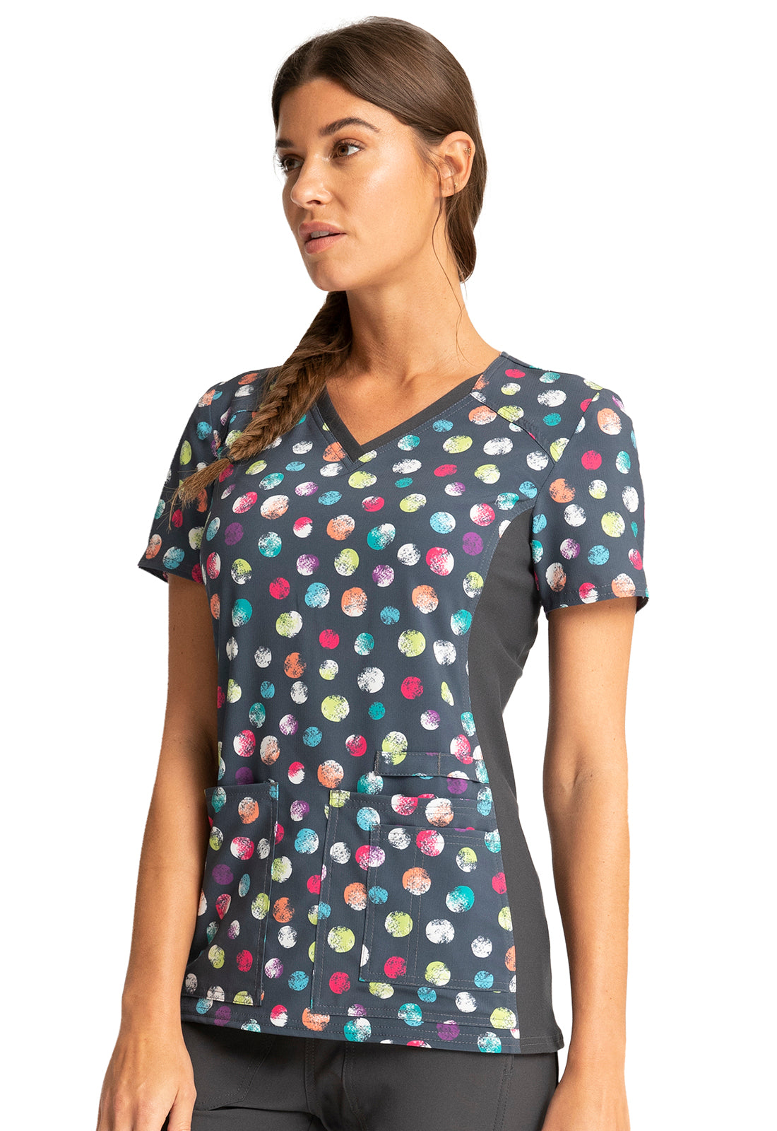 Cherokee iFlex | V-Neck Knit Panel Print Scrub Top Women's Print Top Cherokee iFlex   