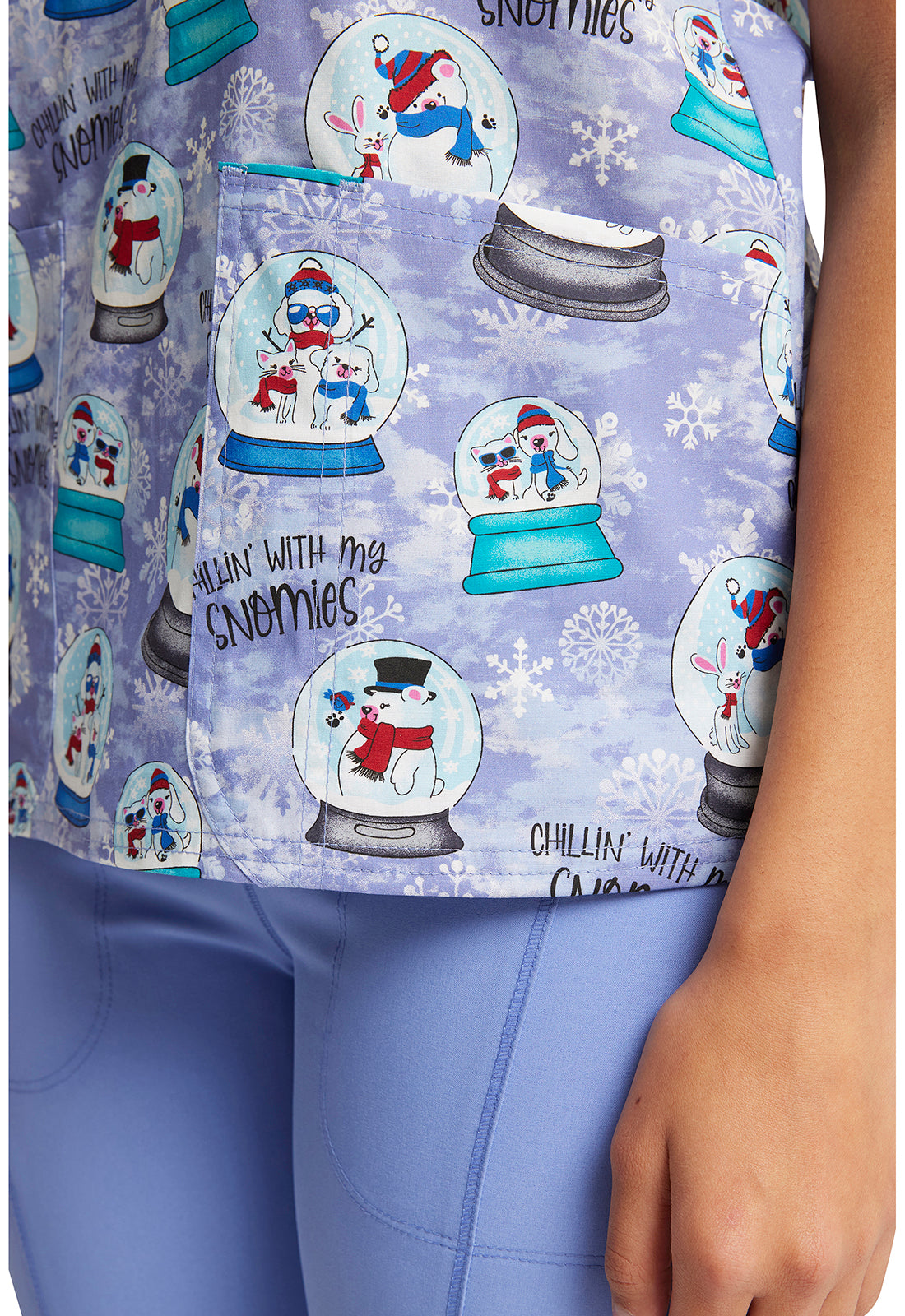 Cherokee Print Top - V-Neck Print Top in Chillin' Snowmies Women's Holiday Print Scrub Top Cherokee Prints   