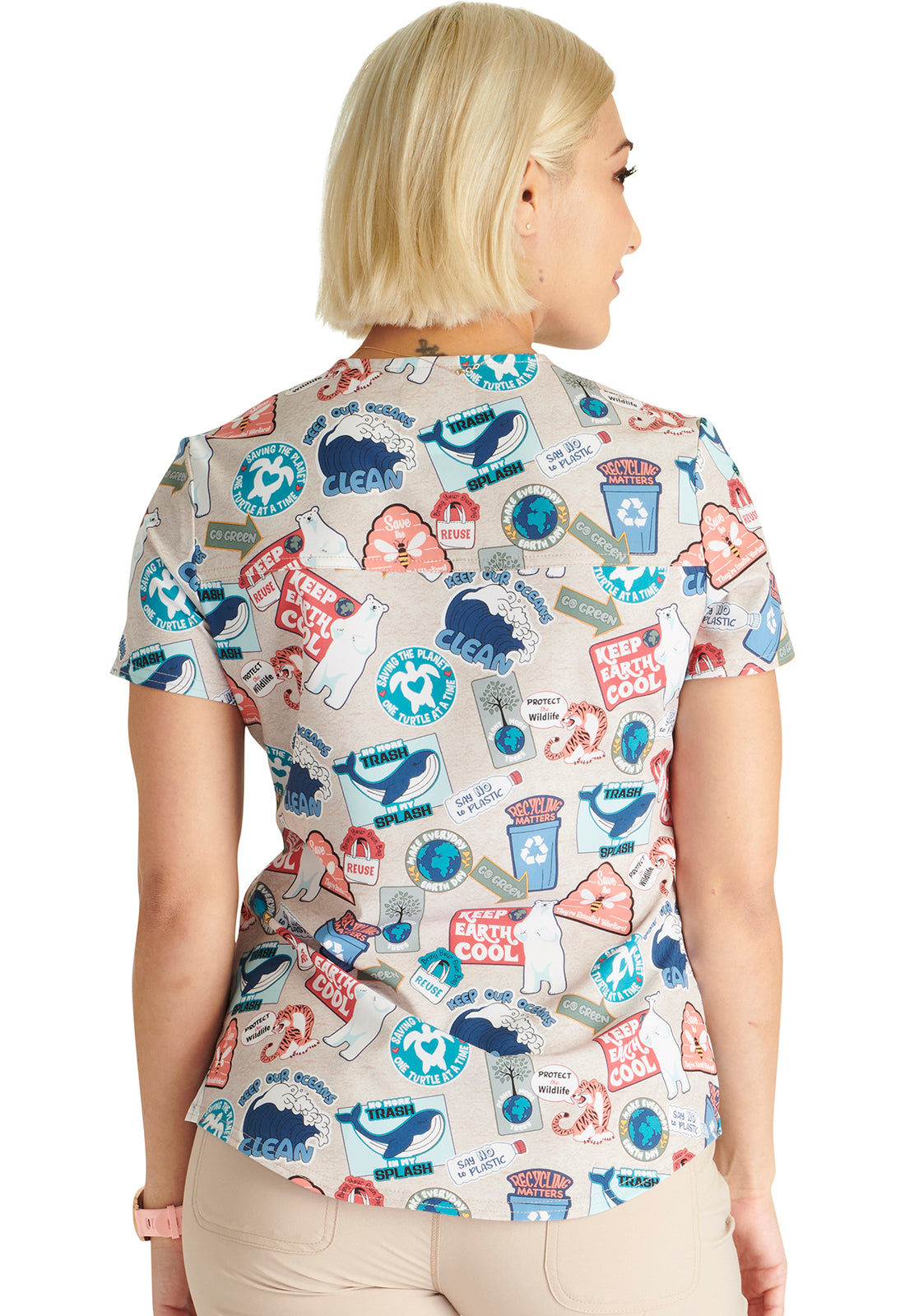 Cherokee Prints | V-Neck Tuckable Print Top in Care For The Cause Women's Print Scrub Top Cherokee Prints   