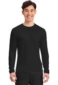 Front view of Cherokee Basics Men's Long Sleeve Underscrub Knit Tee in the color Black.