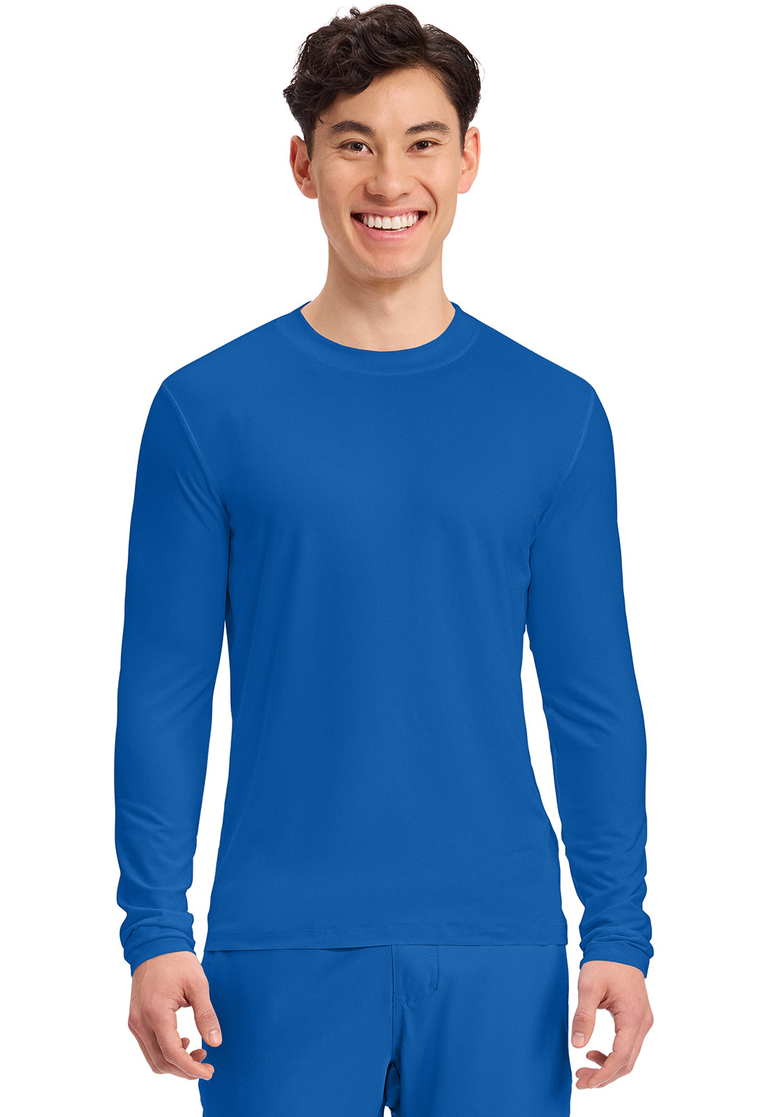 Front view of Cherokee Basics Men's Long Sleeve Underscrub Knit Tee in the color Royal Blue.