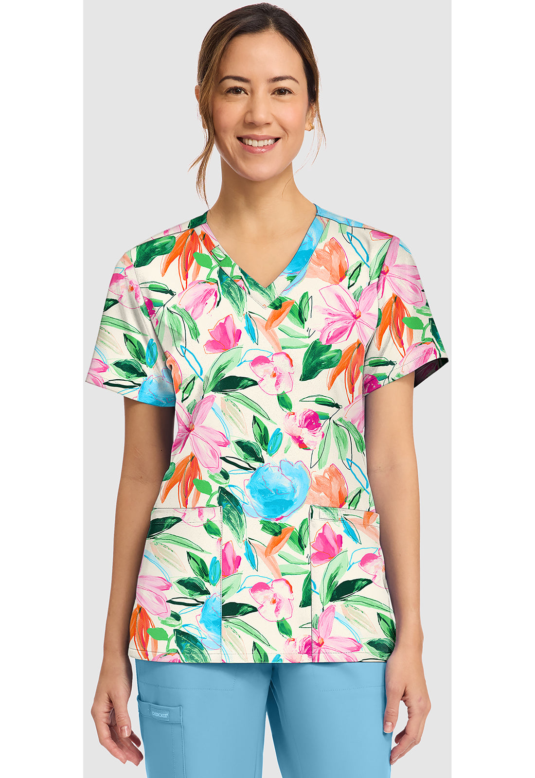 Painterly Floral Scrub Top