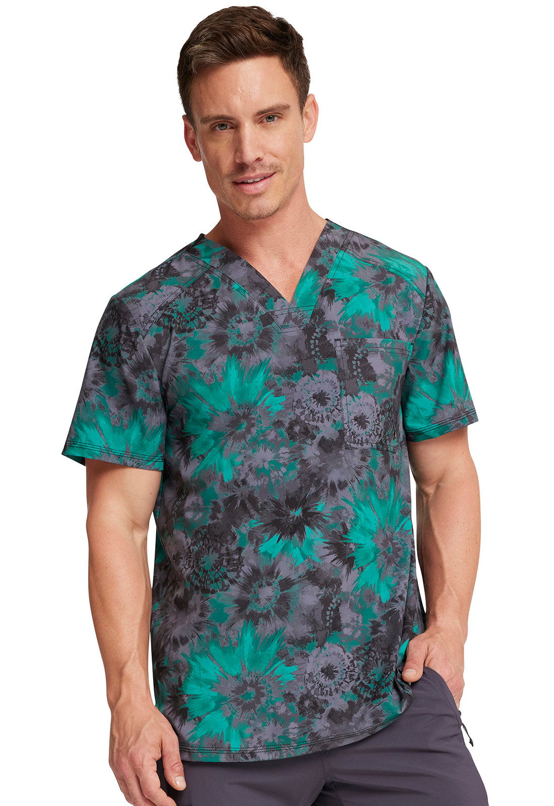Cherokee Infinity - Men's Print Scrub Top Men's Printed Scrub Top Cherokee Infinity Texture Burs XS 
