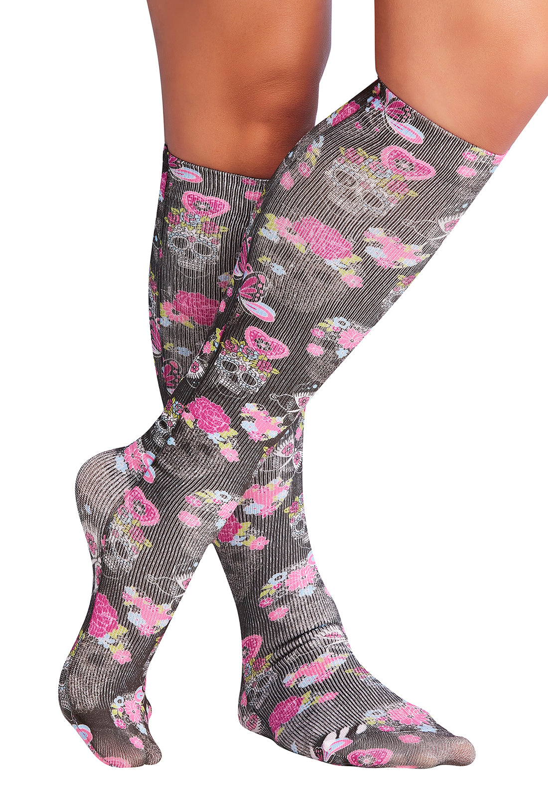 Sugar Skull Flutter - Knee-High Compression Socks 8–15 mmHg Women's Compression Socks Cherokee Legwear Regular