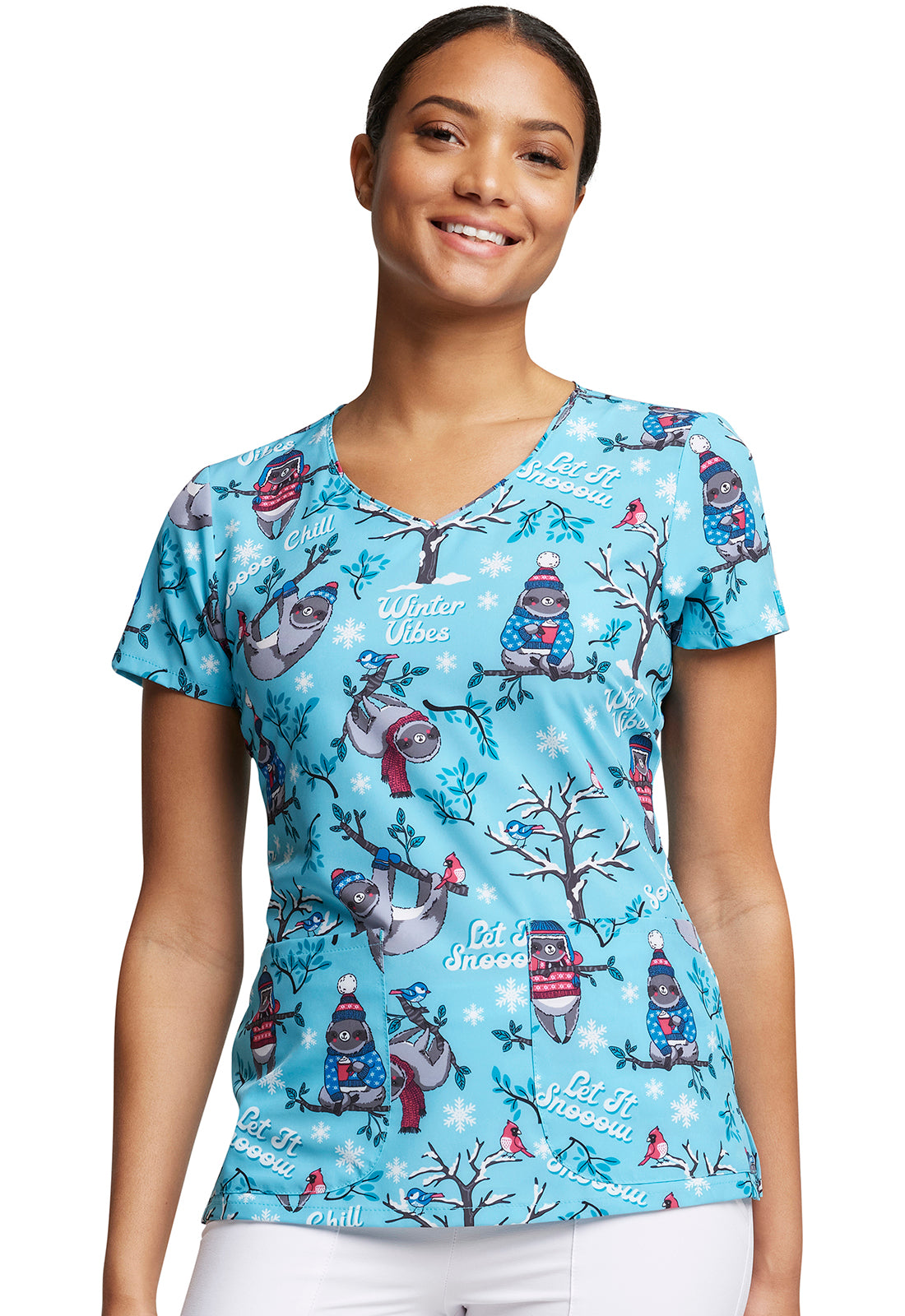 Dickies | V-Neck Holiday Scrub Top Women's Holiday Print Top Dickies Prints Winter Vibes XXS 