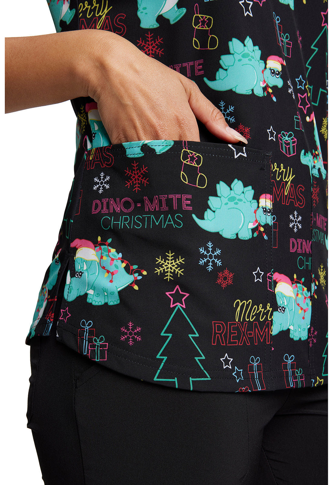 Merry Rex-Mas Holiday Scrub Top Women's Holiday Print Top Dickies Prints