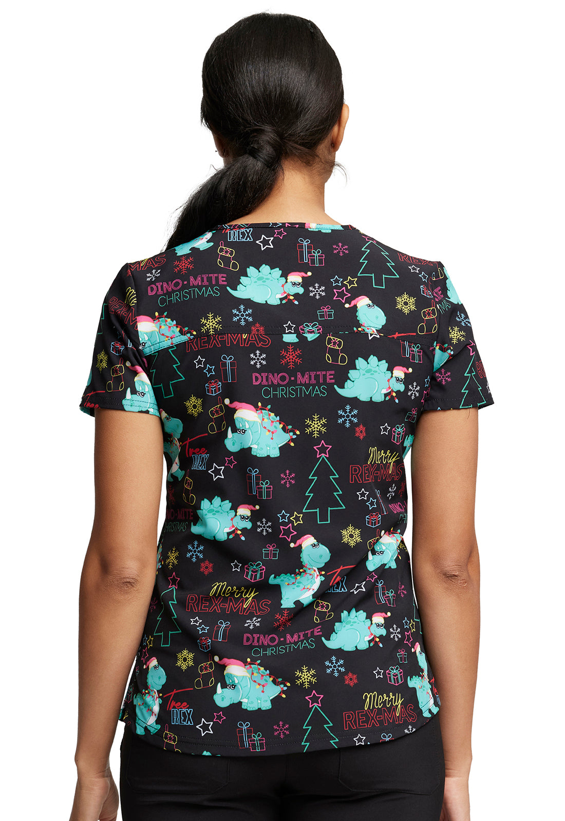 Merry Rex-Mas Holiday Scrub Top Women's Holiday Print Top Dickies Prints