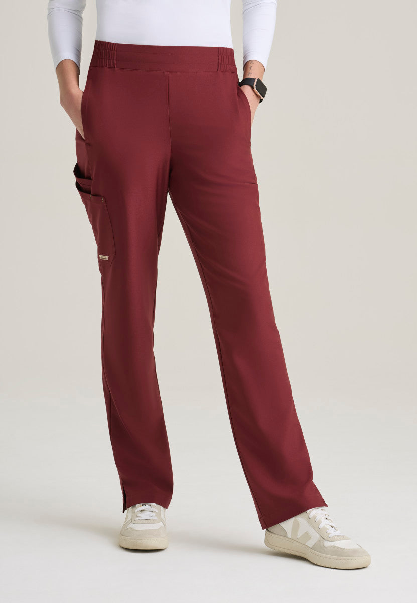 Front view Grey's Anatomy Evolve Cosmo Tapered Scrub Pant | Barco GSSP627 in Chestnut.
