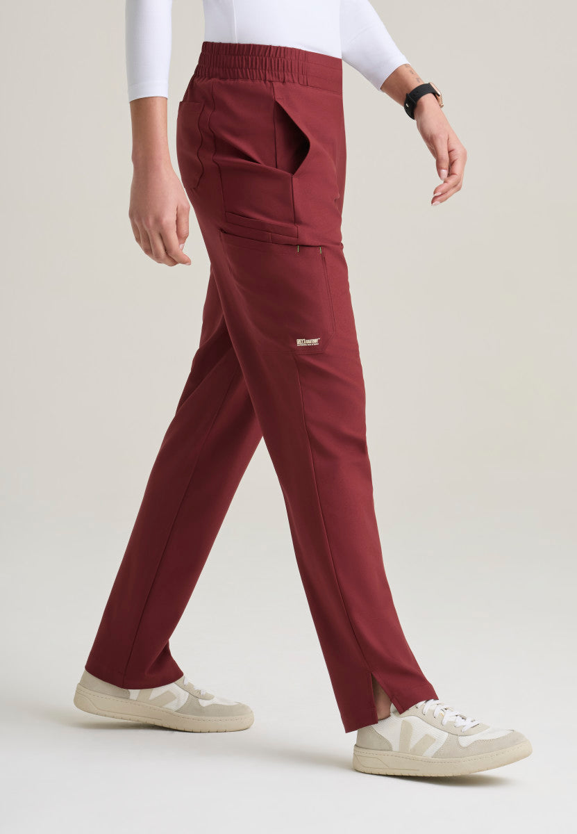 Side view Grey's Anatomy Evolve Cosmo Tapered Scrub Pant | Barco GSSP627 in Chestnut.