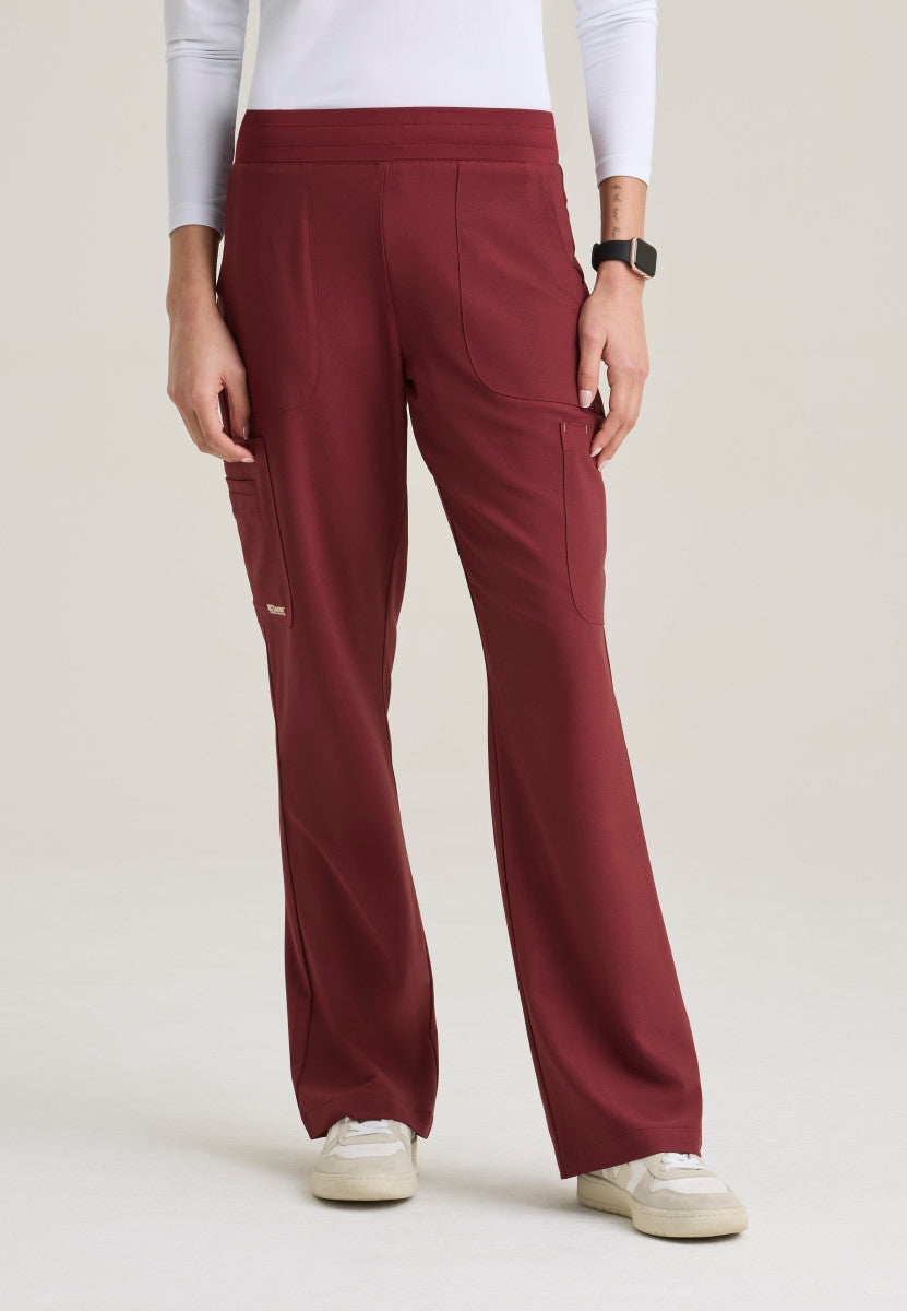 Front view of the Grey's Anatomy Evolve Sky Fit & Flare Scrub Pant | Barco GSSP729 in the color Chestnut.