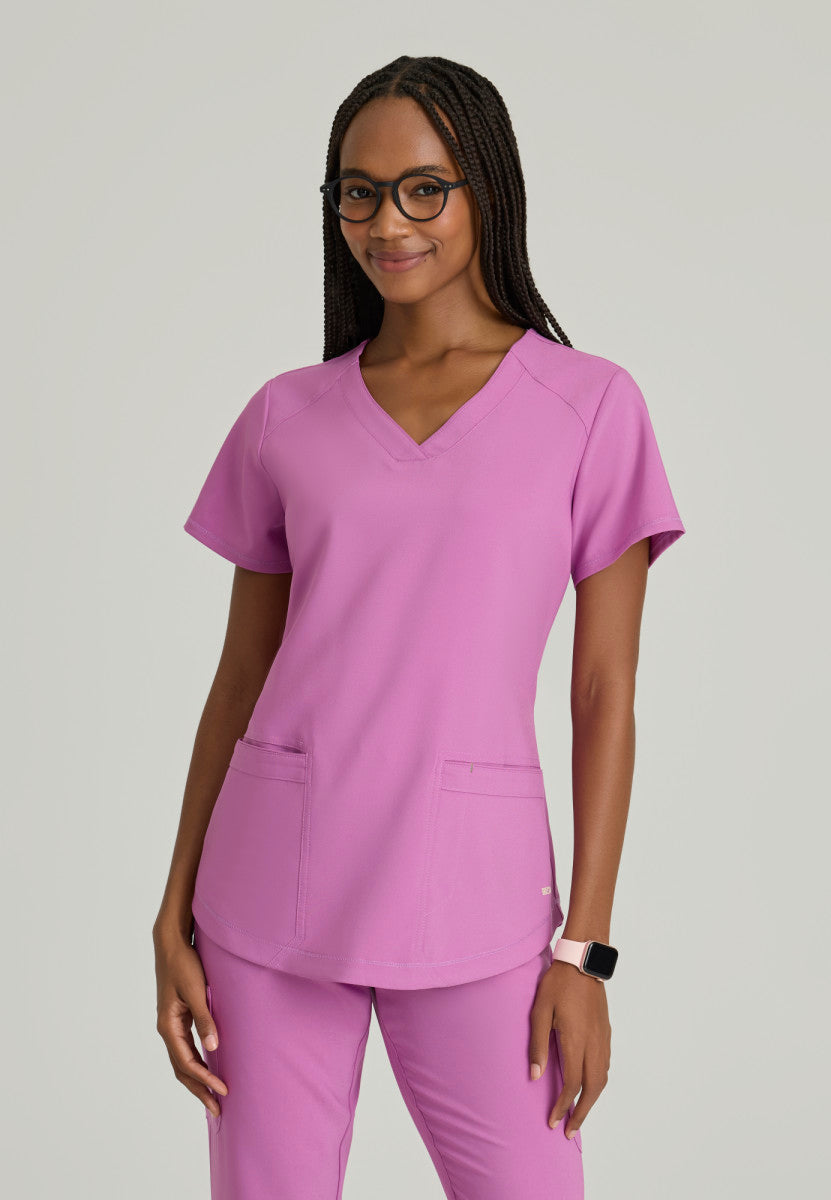 Rhythm 2-Pocket Scrub Top Women's Scrub Top Grey's Anatomy Evolve Twilight Mauve XXS