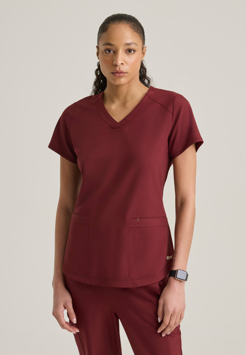 Front view Grey's Anatomy™ by Barco Evolve GSST180 Women's Rhythm Scrub top in the colour Chestnut.