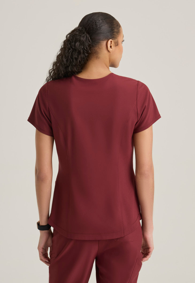 Back view Grey's Anatomy™ by Barco Evolve GSST180 Women's Rhythm Scrub top in the colour Chestnut.