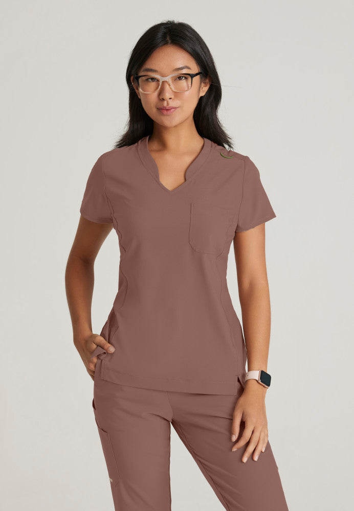 Sway 1-Pocket Banded V-Neck Scrub Top Women's Scrub Top Grey's Anatomy Evolve Driftwood S