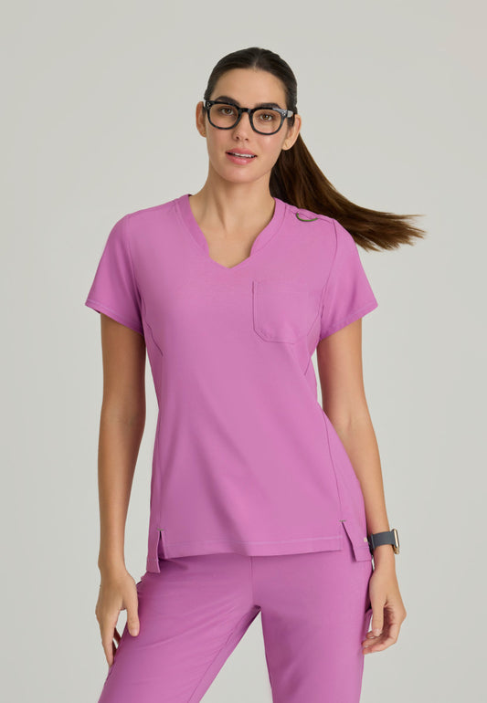 Sway 1-Pocket Banded V-Neck Scrub Top Women's Scrub Top Grey's Anatomy Evolve Twilight Mauve XXS