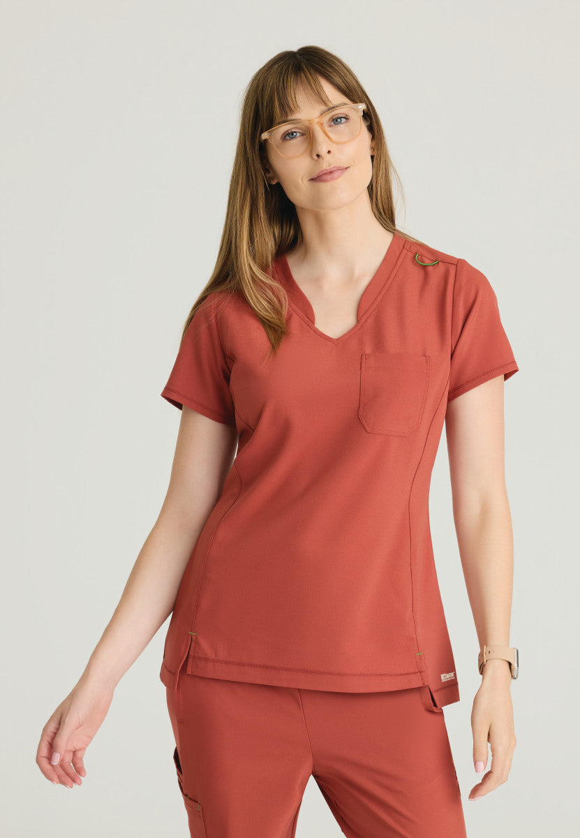 Sway 1-Pocket Banded V-Neck Scrub Top Women's Scrub Top Grey's Anatomy Evolve Sedona Red XXS