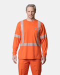 Front view of Premium Uniforms FR2556 Base Layer Flame Resistant Shirt in Safety Orange with reflective striping.