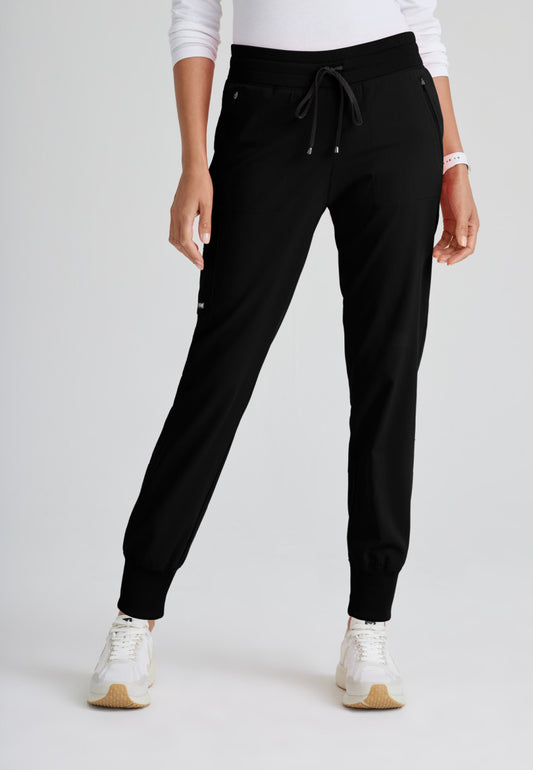 Petite Eden 5-Pocket Mid-Rise Jogger Scrub Pant Women's Petite Scrub Jogger Grey's Anatomy Black XXS