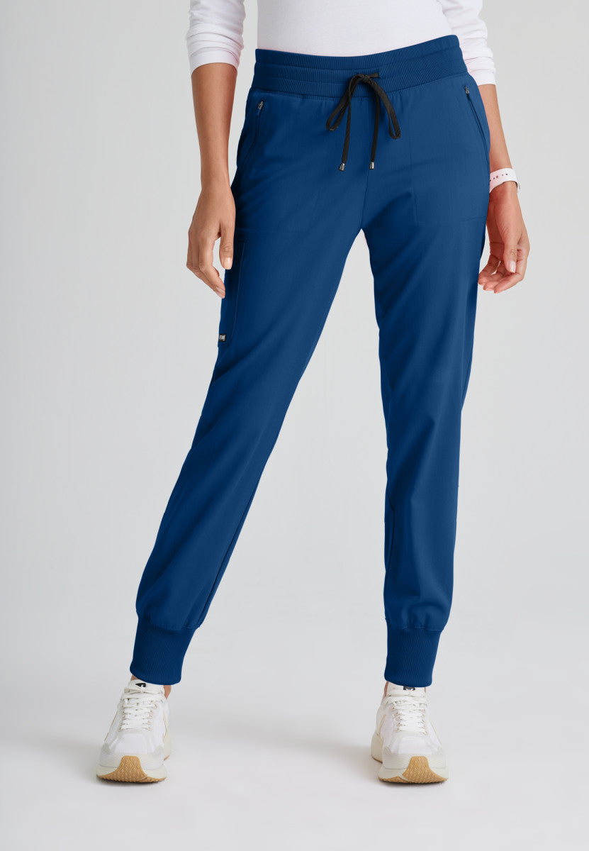 Petite Eden 5-Pocket Mid-Rise Jogger Scrub Pant Women's Petite Scrub Jogger Grey's Anatomy Indigo XXS