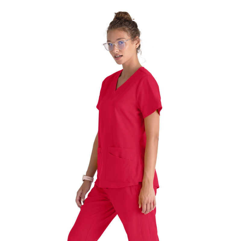 Grey's Anatomy - Emma Scrub Top in Seasonal Colors Women's Scrub Top Grey's Anatomy Spandex Stretch Red Scarlet XXS 