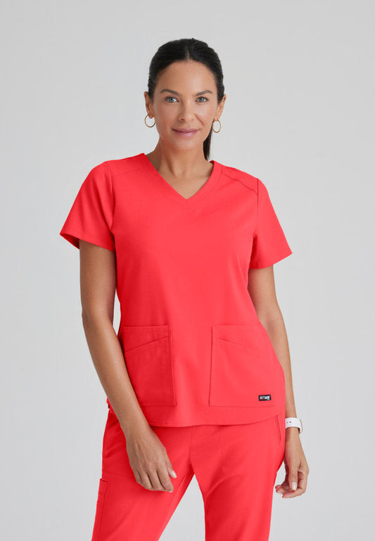 Grey's Anatomy - Emma Scrub Top in Seasonal Colors Women's Scrub Top Grey's Anatomy Spandex Stretch Coral Love XXS 