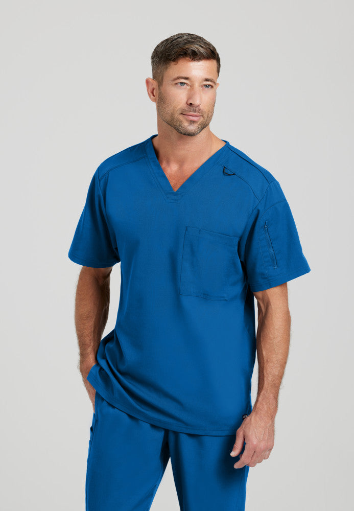 Grey's Anatomy Murphy Top - Men's Chest Pocket V-Neck Scrub Top Men's Scrub Top Grey's Anatomy Spandex Stretch Royal Blue XS 