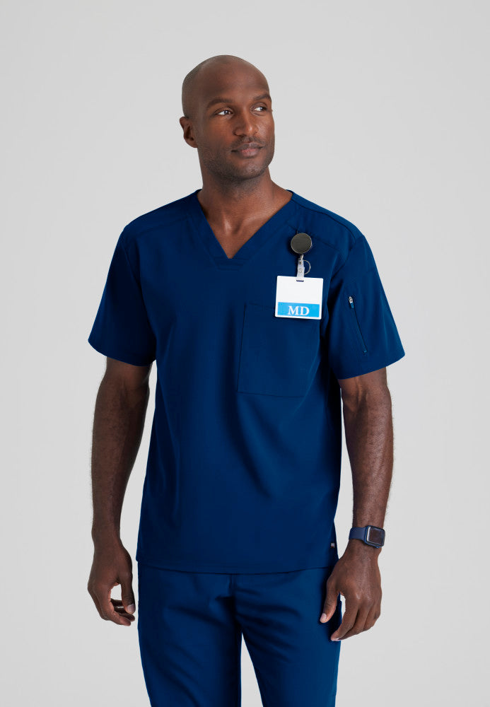 Murphy 2-Pocket V-Neck Men's Scrub Top Men's Scrub Top Grey's Anatomy Spandex Stretch Indigo XS