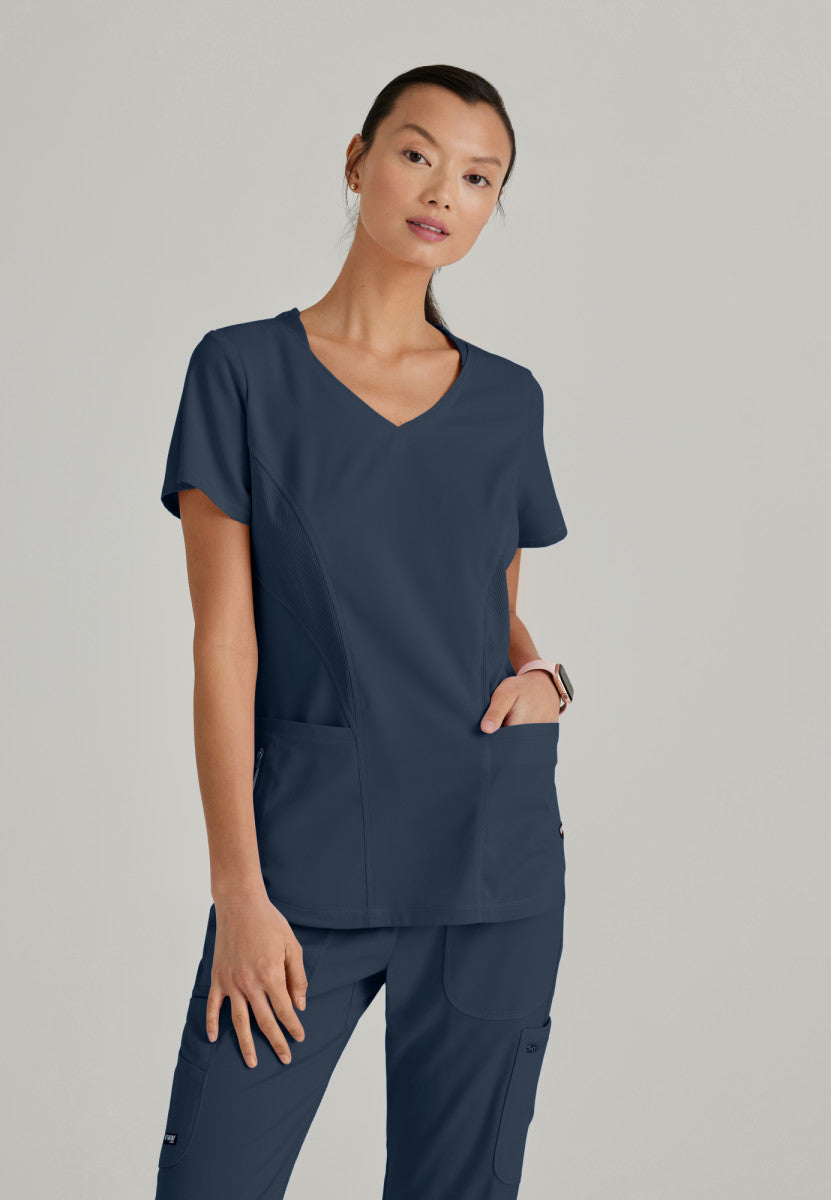 Carly 3-Pocket Curved V-Neck Scrub Top Women's Scrub Top Grey's Anatomy Steel XXS