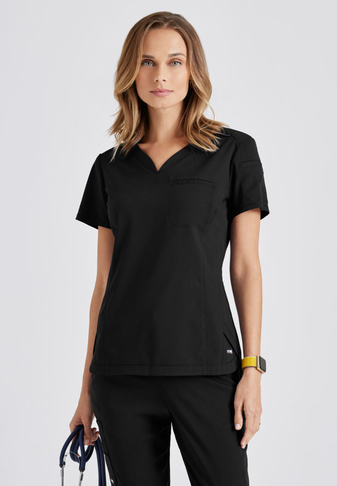 Capri 2-Pocket Hourglass V-Neck Scrub Top Women's Scrub Top Grey's Anatomy by Barco Black XXS