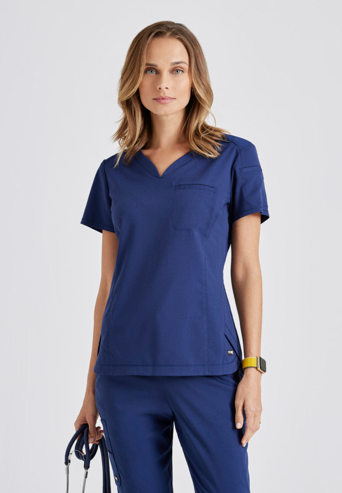 Capri 2-Pocket Hourglass V-Neck Scrub Top Women's Scrub Top Grey's Anatomy by Barco Indigo XXS