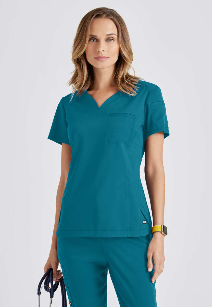 Collège Boréal Nursing - Grey's Anatomy Capri Scrub Top Women's Scrub Top Grey's Anatomy Spandex Stretch Bahama XXS