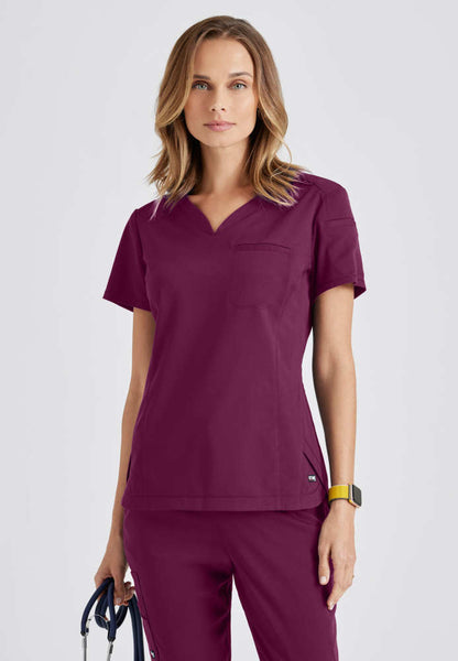 Grey's Anatomy | Capri 2-Pocket Hourglass V-Neck Scrub Top Women's Scrub Top Grey's Anatomy Wine XXS 