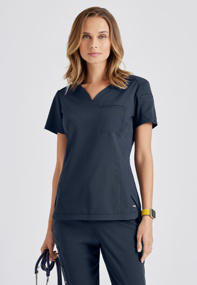 Capri 2-Pocket Hourglass V-Neck Scrub Top Women's Scrub Top Grey's Anatomy by Barco Steel XXS