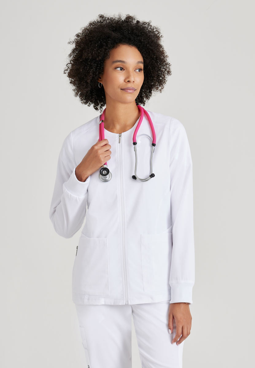 Gianna Warm-Up Scrub Jacket - White Women's Scrub Jacket Grey's Anatomy by Barco White XXS