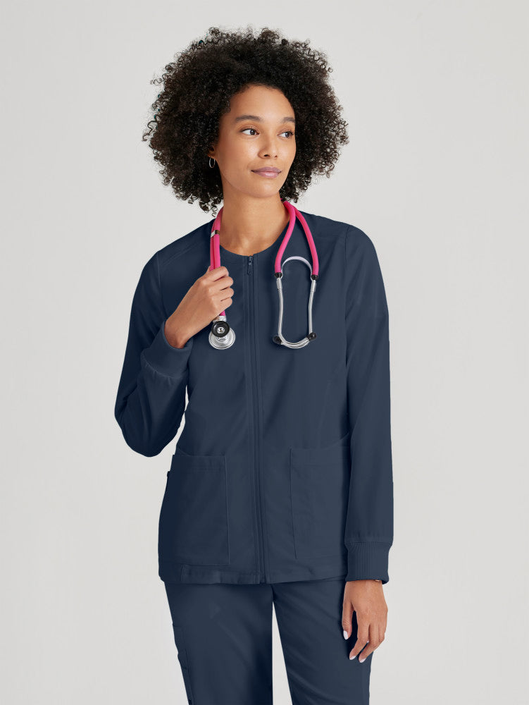 Grey's Anatomy | Gianna 5-Pocket Crewneck Scrub Jacket Women's Scrub Jacket Grey's Anatomy Steel XXS 