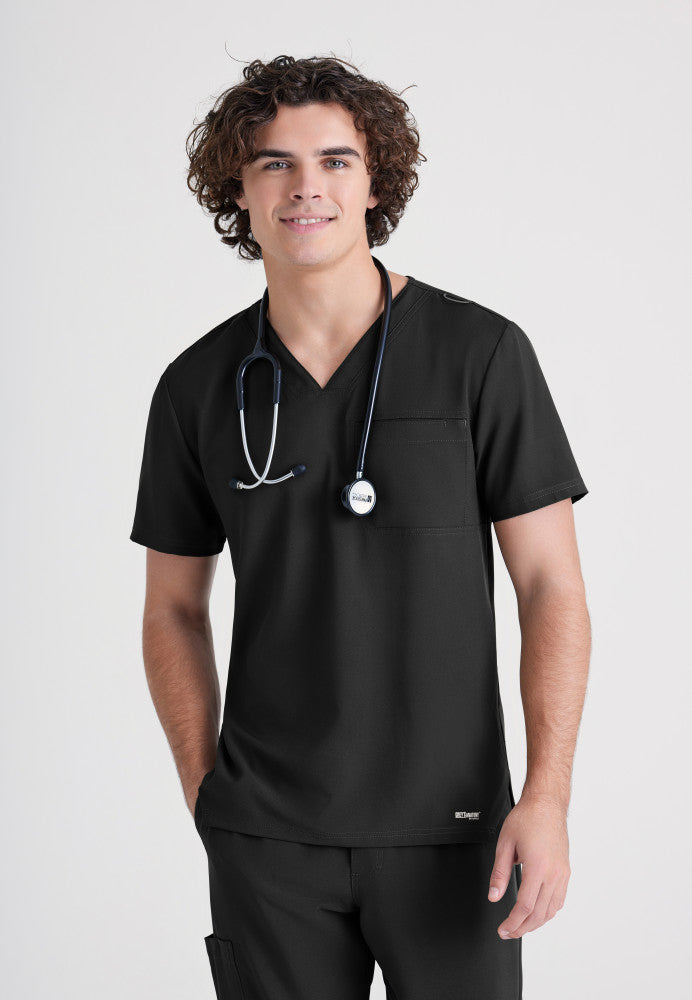 Journey 1-Pocket Scrub Top Men's Scrub Top Grey's Anatomy Evolve Black XS