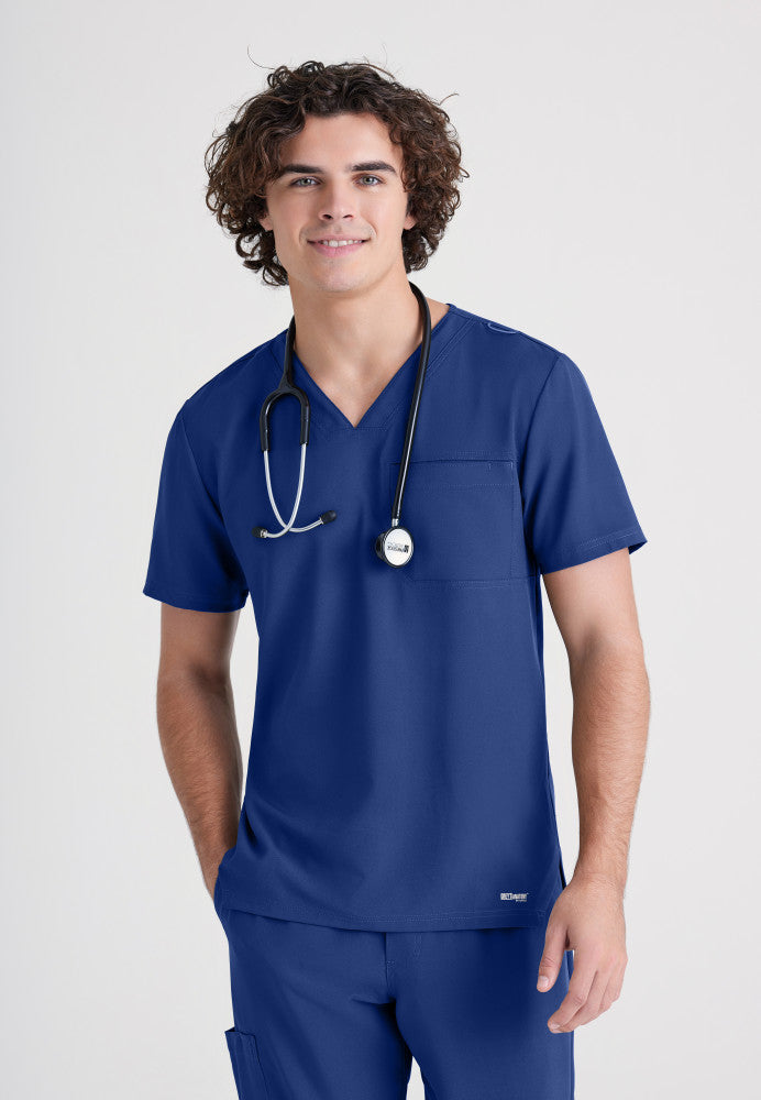 Journey 1-Pocket Scrub Top Men's Scrub Top Grey's Anatomy Evolve Indigo XS