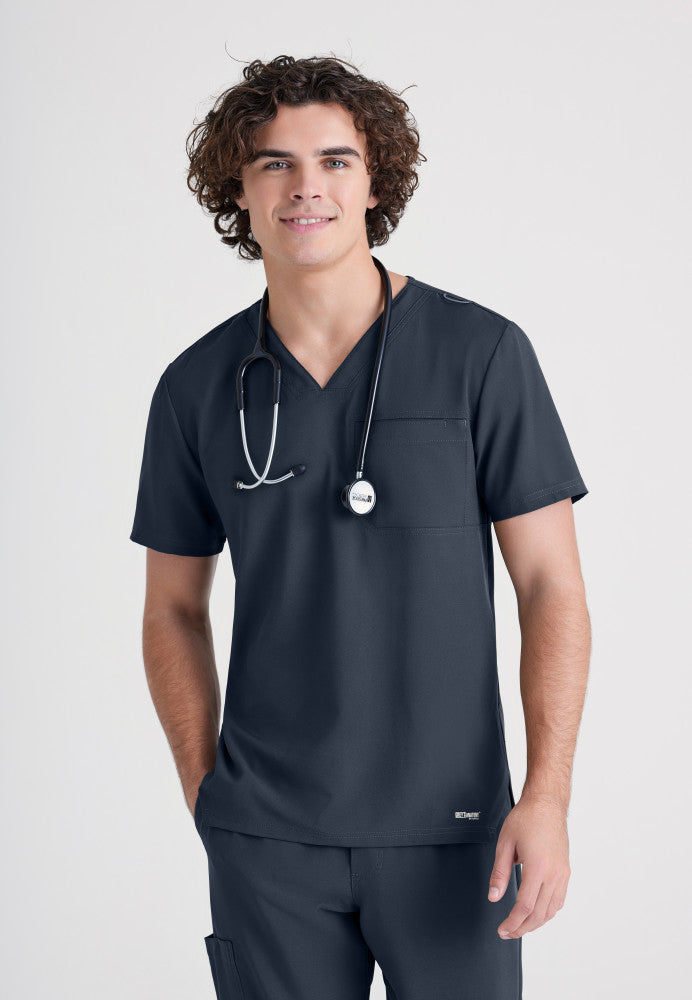 Journey 1-Pocket Scrub Top Men's Scrub Top Grey's Anatomy Evolve Steel XS