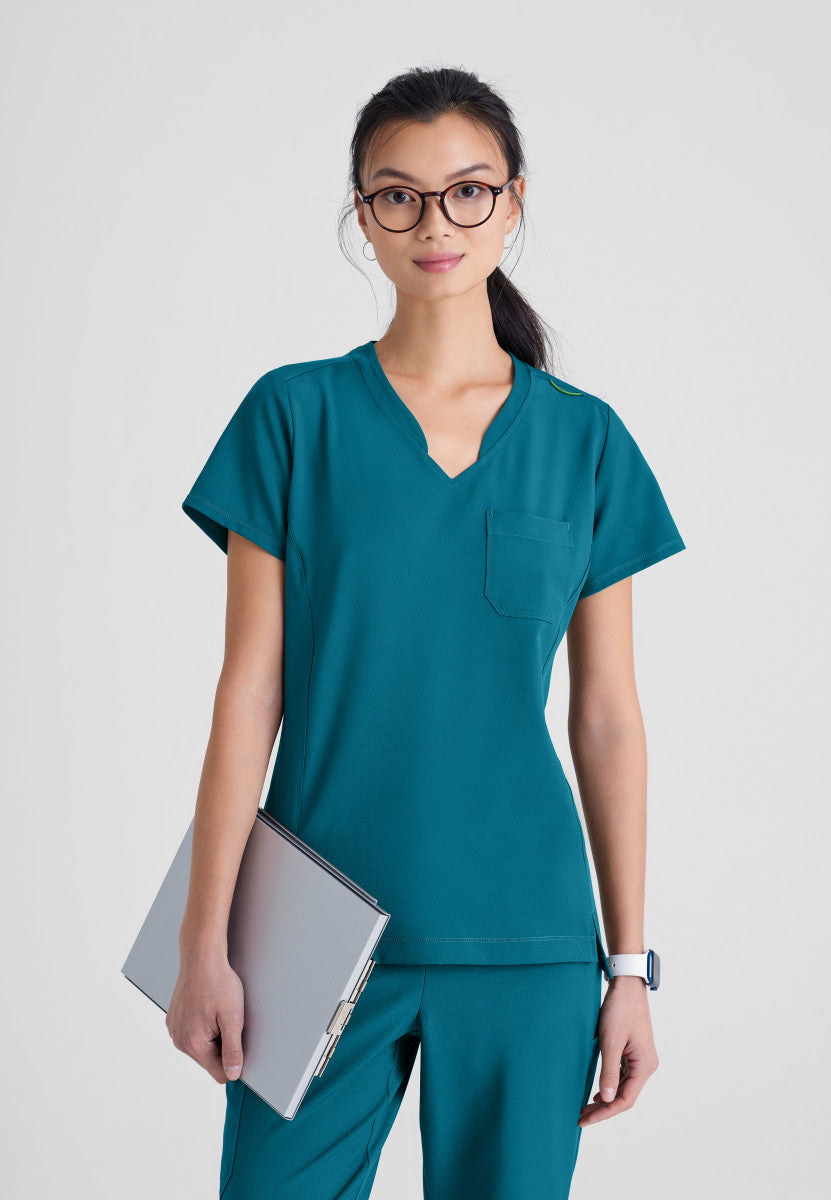 Sway 1-Pocket Banded V-Neck Scrub Top Women's Scrub Top Grey's Anatomy Evolve Bahama XXS