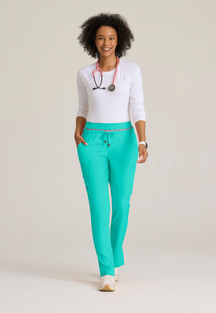 Serena Double Cargo Tapered Scrub Pants - Alpine Aqua Women's Scrub Pant Grey's Anatomy Spandex Stretch
