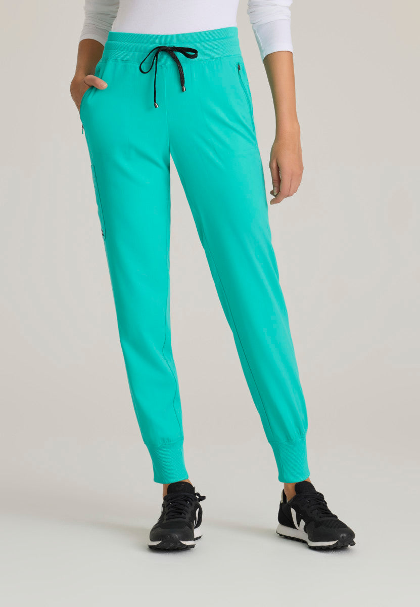 Petite Eden 5-Pocket Mid-Rise Jogger Scrub Pant Women's Petite Scrub Jogger Grey's Anatomy Alpine Aqua XXS