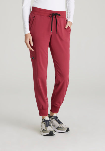 Petite Grey's Anatomy | Eden 5-Pocket Mid-Rise Jogger Scrub Pant Women's Petite Scrub Jogger Grey's Anatomy Maple Red XXS 