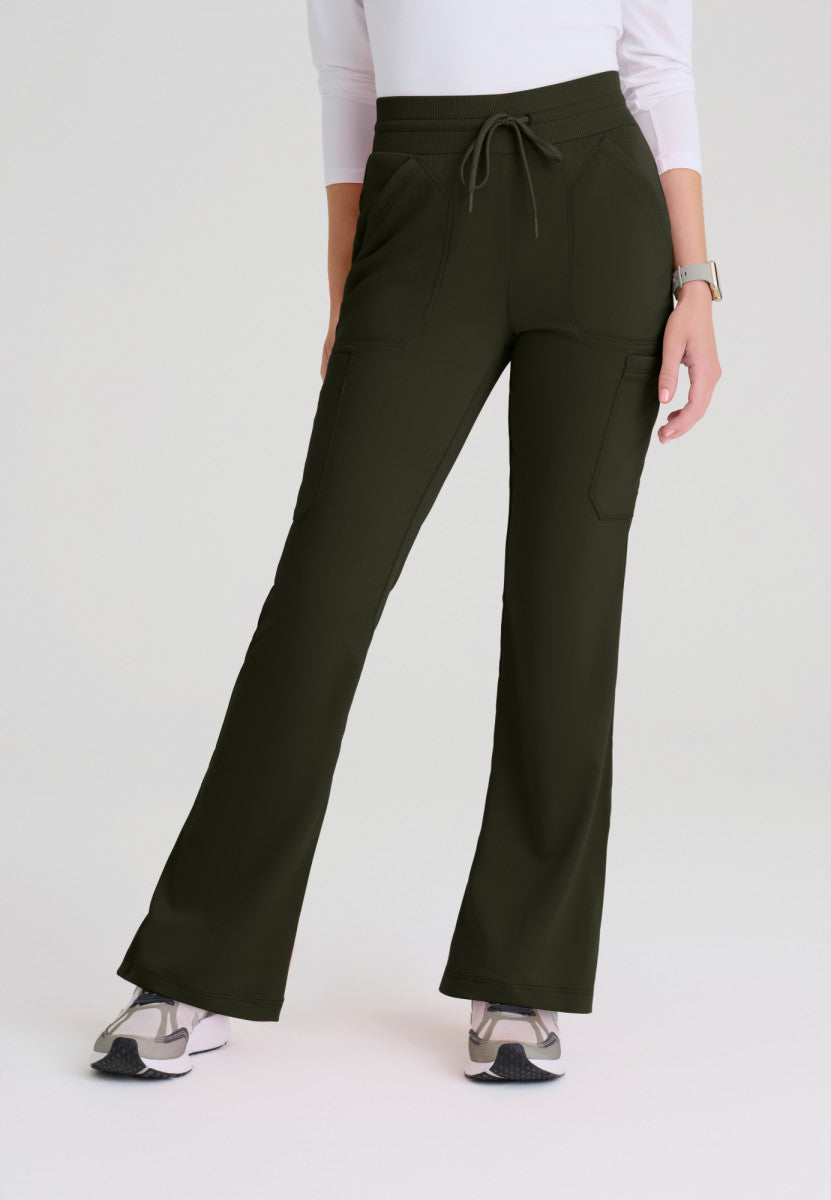 Front view of the Grey's Anatomy Spandex Stretch Kristi Scrub Pant | Barco GRSP722 in the color Olive.