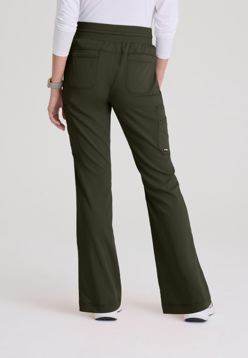 Back view of the Grey's Anatomy Spandex Stretch Kristi Scrub Pant | Barco GRSP722 in the color Olive.