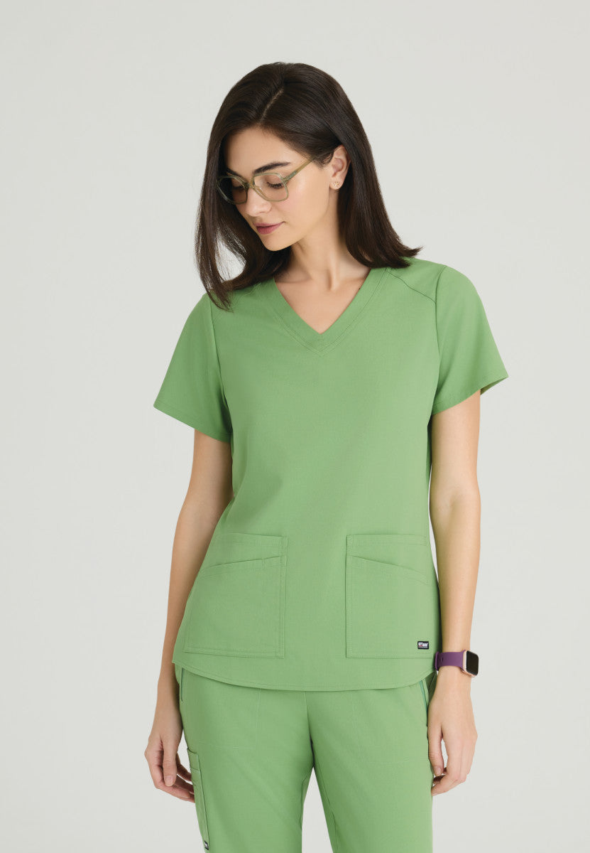 Emma 4-Pocket V-Neck Scrub Top Women's Scrub Top Grey's Anatomy Spandex Stretch Sweet Basil XXS