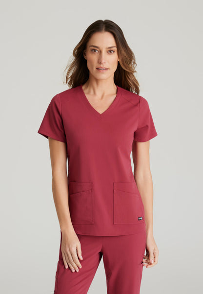 Grey's Anatomy Seasonal Colors | Emma 4-Pocket V-Neck Scrub Top Women's Scrub Top Grey's Anatomy Maple Red XXS 