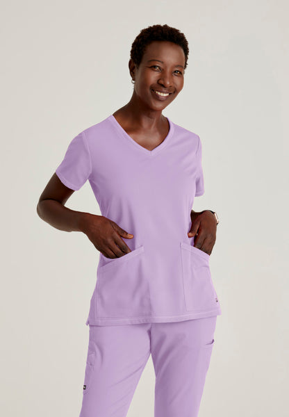 Grey's Anatomy | Serena 3-Pocket Curved V-Neck Scrub Top Women's Scrub Top Grey's Anatomy Purple Fresia XXS 