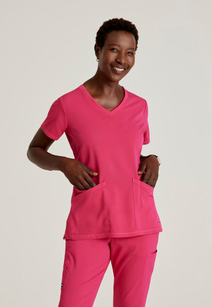Grey's Anatomy - Serena Scrub Top Women's Scrub Top Grey's Anatomy Spandex Stretch Vibrance Pink XXS 