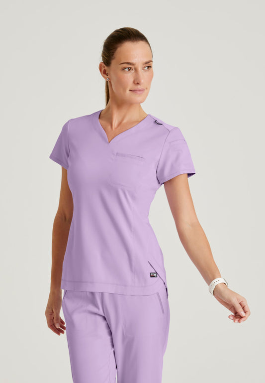 Grey's Anatomy - Capri Tuck In Scrub Top Women's Scrub Top Grey's Anatomy Spandex Stretch Purple Fresia XXS 